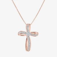 Diamond Blossom (G-H / Si2-I1) Womens 1/10 CT. T.W. Lab Grown White Sterling Silver Cross 18 Inch Pendant Necklace