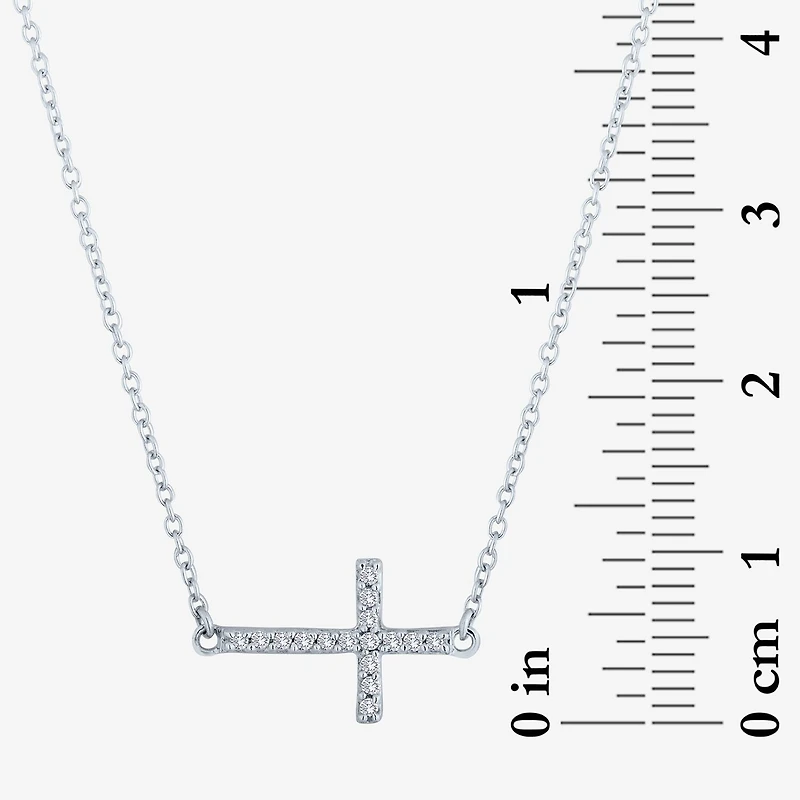 (G-H / Si2-I1) Sideways Womens 1/10 CT. T.W. Lab Grown White Diamond Sterling Silver Cross 18 Inch Pendant Necklace