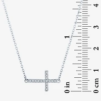(G-H / Si2-I1) Sideways Womens 1/10 CT. T.W. Lab Grown White Diamond Sterling Silver Cross 18 Inch Pendant Necklace