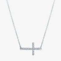 (G-H / Si2-I1) Sideways Womens 1/10 CT. T.W. Lab Grown White Diamond Sterling Silver Cross 18 Inch Pendant Necklace