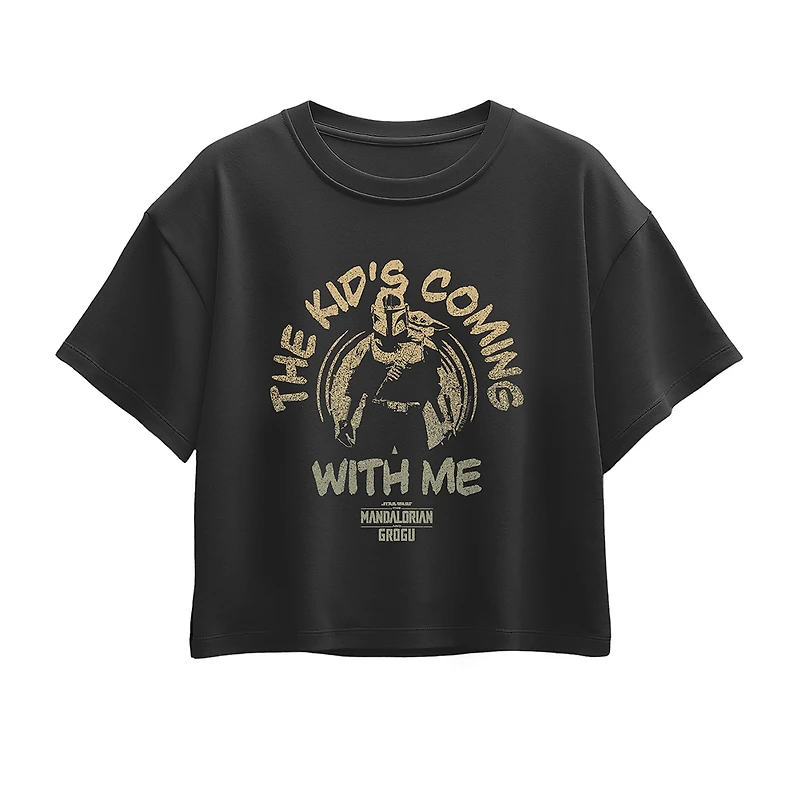 Disney Collection Little & Big Kid Girls Crew Neck Short Sleeve Regular Fit Baby Yoda Star Wars Graphic T-Shirt