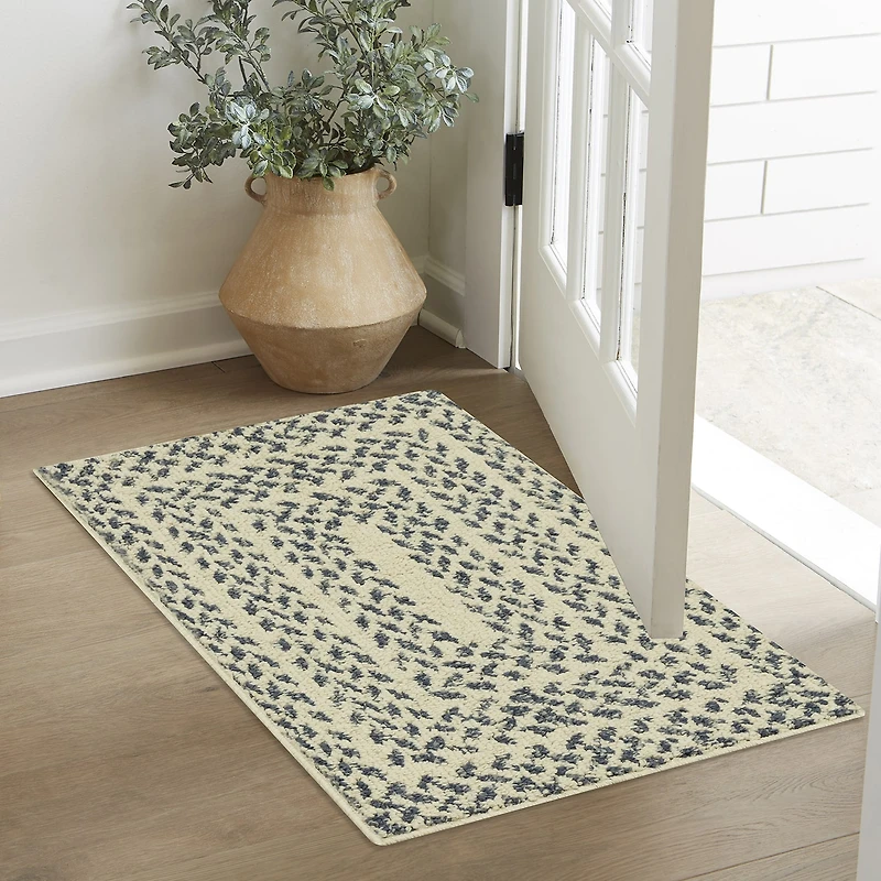 Maples Blue Braided Squares Indoor Rectangular Accent Rug