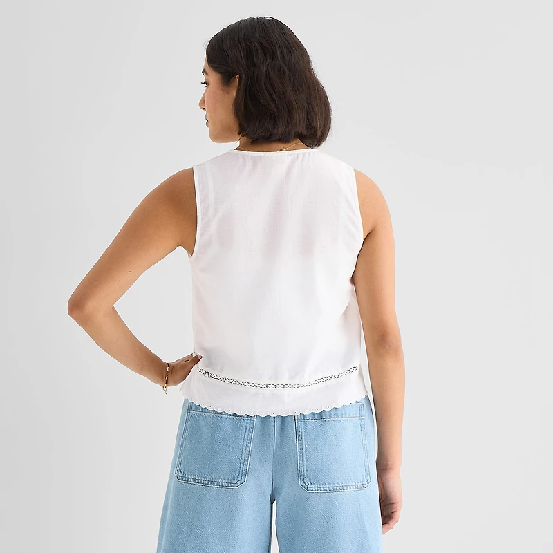 a.n.a Womens V Neck Sleeveless Embroidered Vest