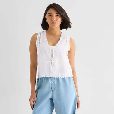 a.n.a Womens V Neck Sleeveless Embroidered Vest