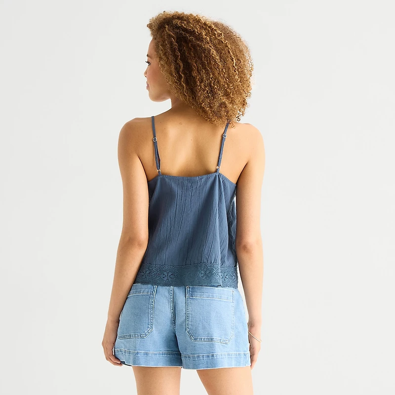 a.n.a Womens V Neck Sleeveless Lace Trim Camisole