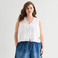 a.n.a Womens Plus V Neck Sleeveless Embroidered Vest
