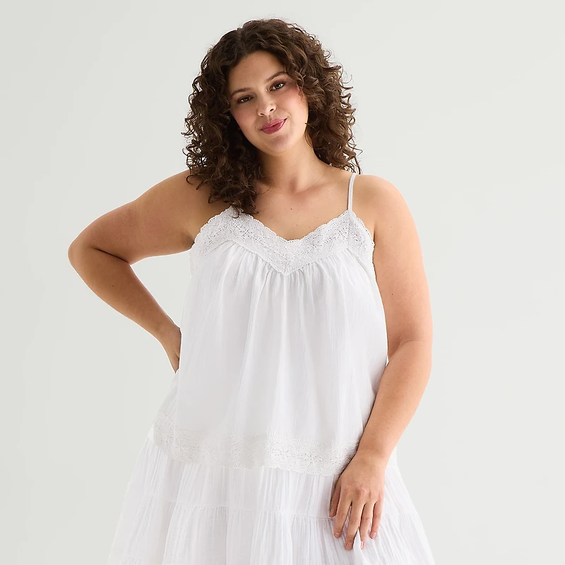 a.n.a Womens Plus V Neck Sleeveless Lace Trim Camisole