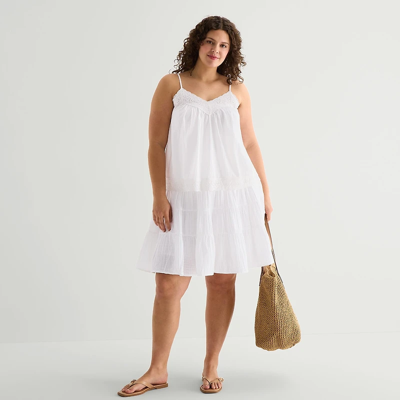 a.n.a Womens Plus V Neck Sleeveless Lace Trim Camisole