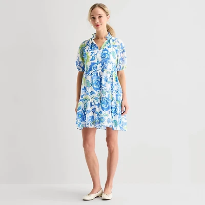 MSK Womens Midi V Neck Short Sleeve Floral Fit + Flare Dress
