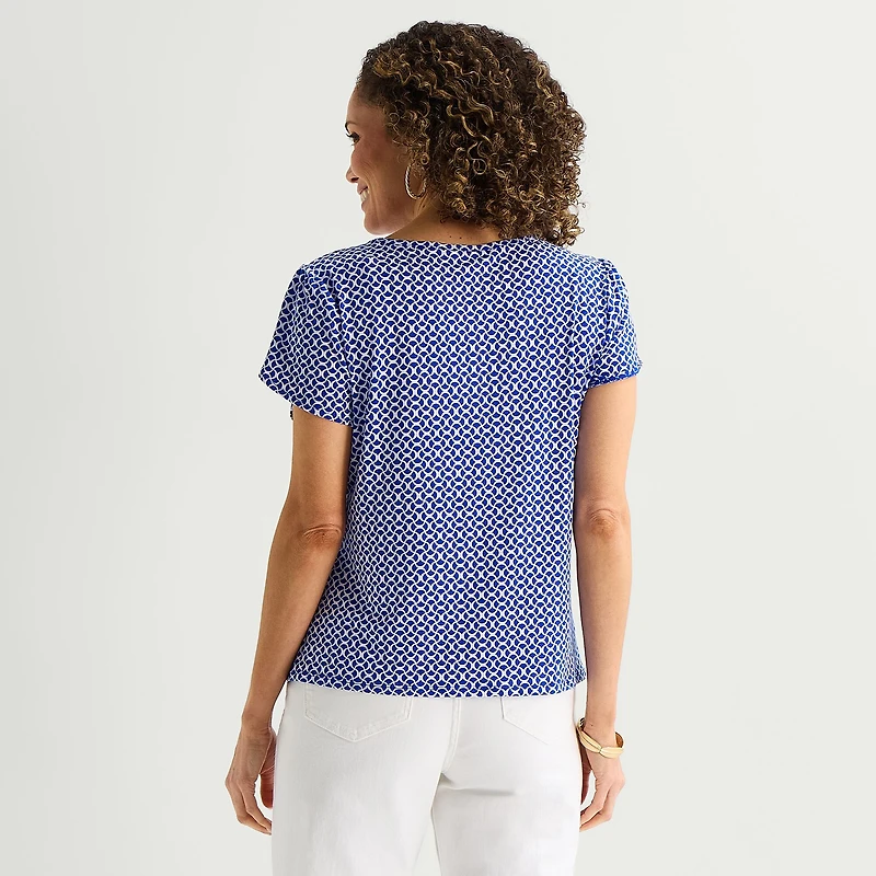 Liz Claiborne Womens Tall Boat Neck Short Sleeve Blouse