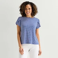 Liz Claiborne Womens Tall Boat Neck Short Sleeve Blouse