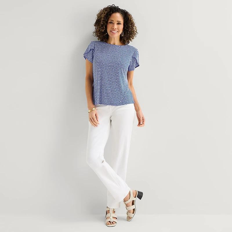 Liz Claiborne Womens Tall Boat Neck Short Sleeve Blouse