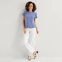 Liz Claiborne Womens Tall Boat Neck Short Sleeve Blouse