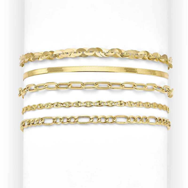 Made in Italy Womens 10K Gold 7.5 Inch Hollow Figaro Chain Bracelet