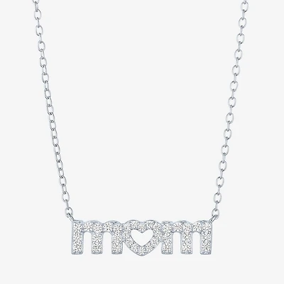 Yes, Please! Womens Lab Created White Sapphire Pure Silver Over Brass 16 Inch Pendant Necklace