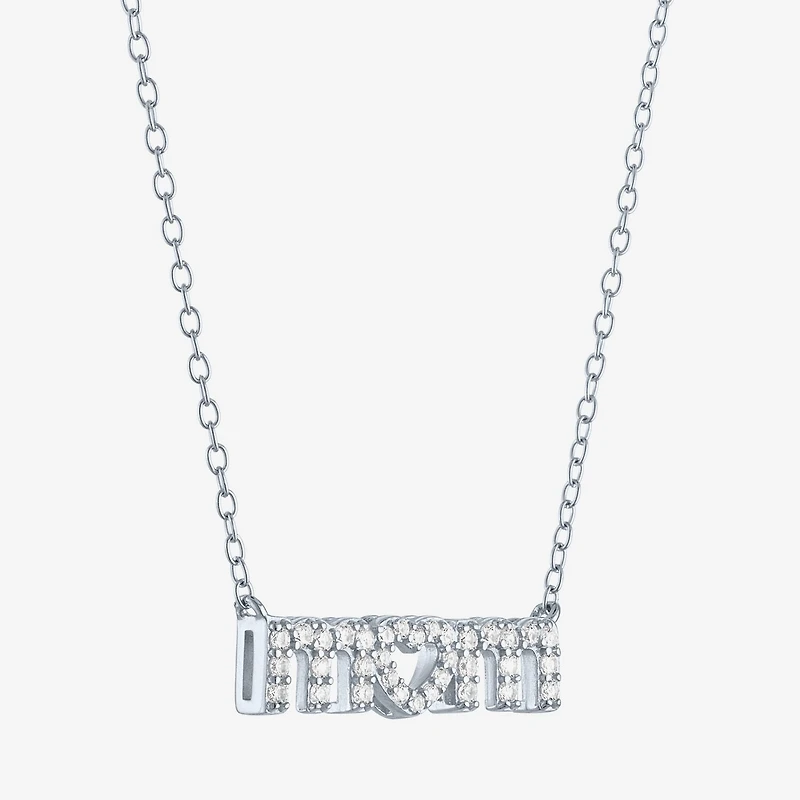 Yes, Please! Womens Lab Created White Sapphire Pure Silver Over Brass 16 Inch Pendant Necklace