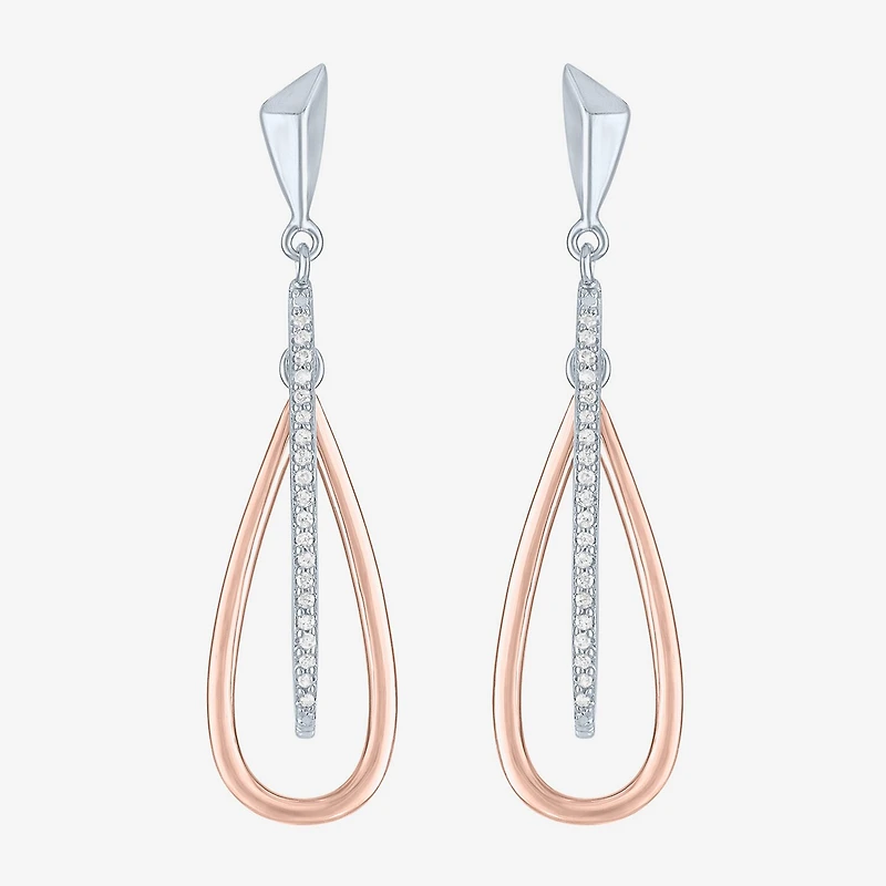 (G-H / Si2-I1) Womens 1/10 CT. T.W. Lab Grown White Diamond 14K Rose Gold Over Silver Drop Earrings