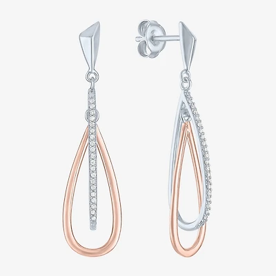 (G-H / Si2-I1) Womens 1/10 CT. T.W. Lab Grown White Diamond 14K Rose Gold Over Silver Drop Earrings