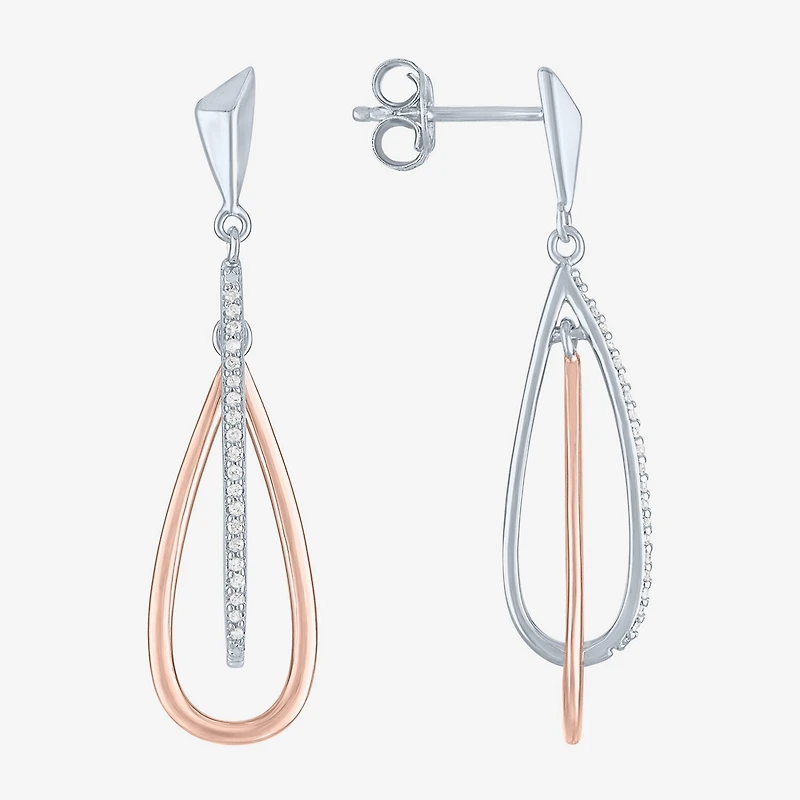 (G-H / Si2-I1) Womens 1/10 CT. T.W. Lab Grown White Diamond 14K Rose Gold Over Silver Drop Earrings