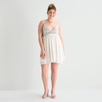 Forever 21 Womens Juniors Plus V Neck Sleeveless Babydoll Dress