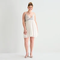 Forever 21 Womens Juniors Plus V Neck Sleeveless Babydoll Dress