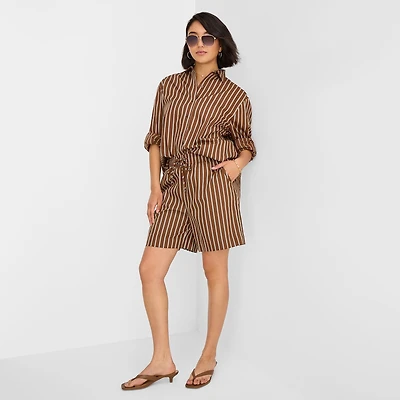 A.N.A Womens Striped Drawstring Waist Short