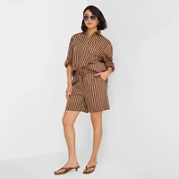 A.N.A Womens Striped Drawstring Waist Short