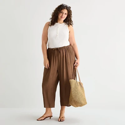 A.N.A Womens Plus Wide Leg Cropped Pant