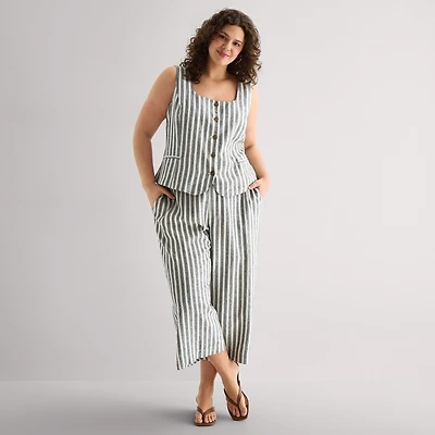 a.n.a Womens Plus Wide Leg High Rise Cropped Pant