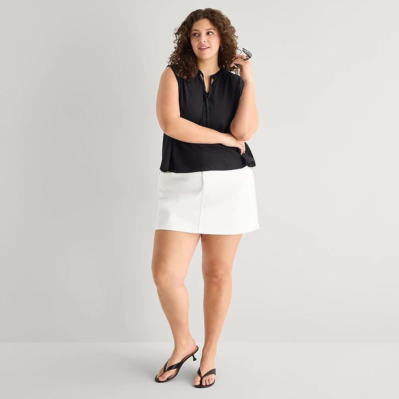 a.n.a Womens Plus Split Tie Neck Sleeveless Tank Top