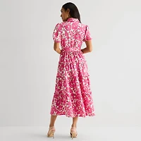 Danny & Nicole Womens Midi Short Sleeve Puffed Floral Fit + Flare Dress