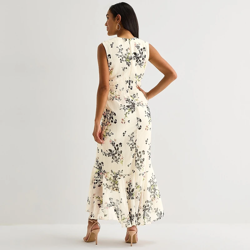 Melonie T Womens V Neck Sleeveless Cap Maxi Dress