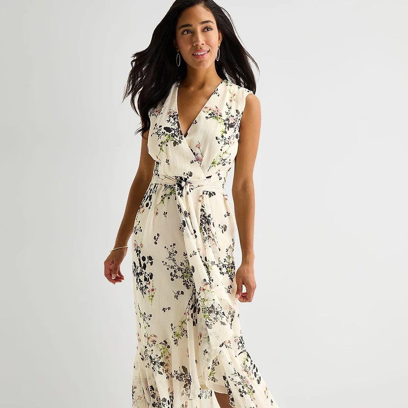 Melonie T Womens V Neck Sleeveless Cap Maxi Dress