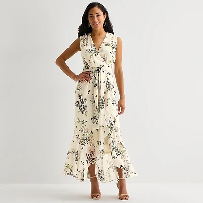 Melonie T Womens V Neck Sleeveless Cap Maxi Dress