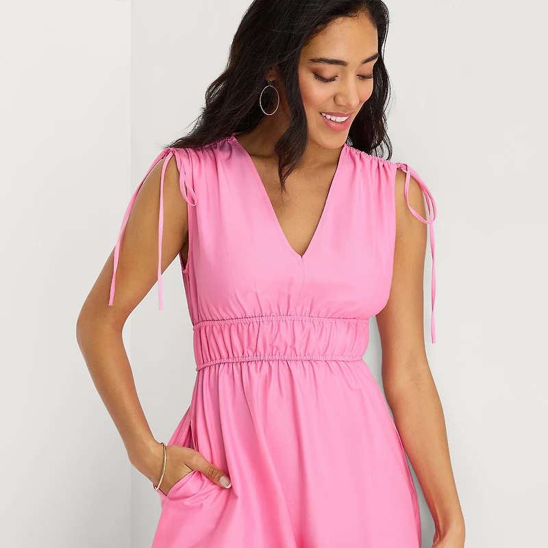 Melonie T Womens Midi V Neck Sleeveless Fit + Flare Dress