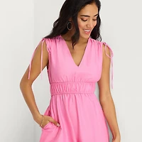 Melonie T Womens Midi V Neck Sleeveless Fit + Flare Dress