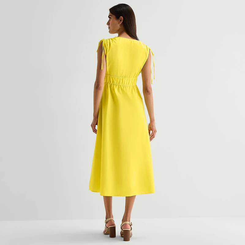 Melonie T Womens Midi V Neck Sleeveless Fit + Flare Dress