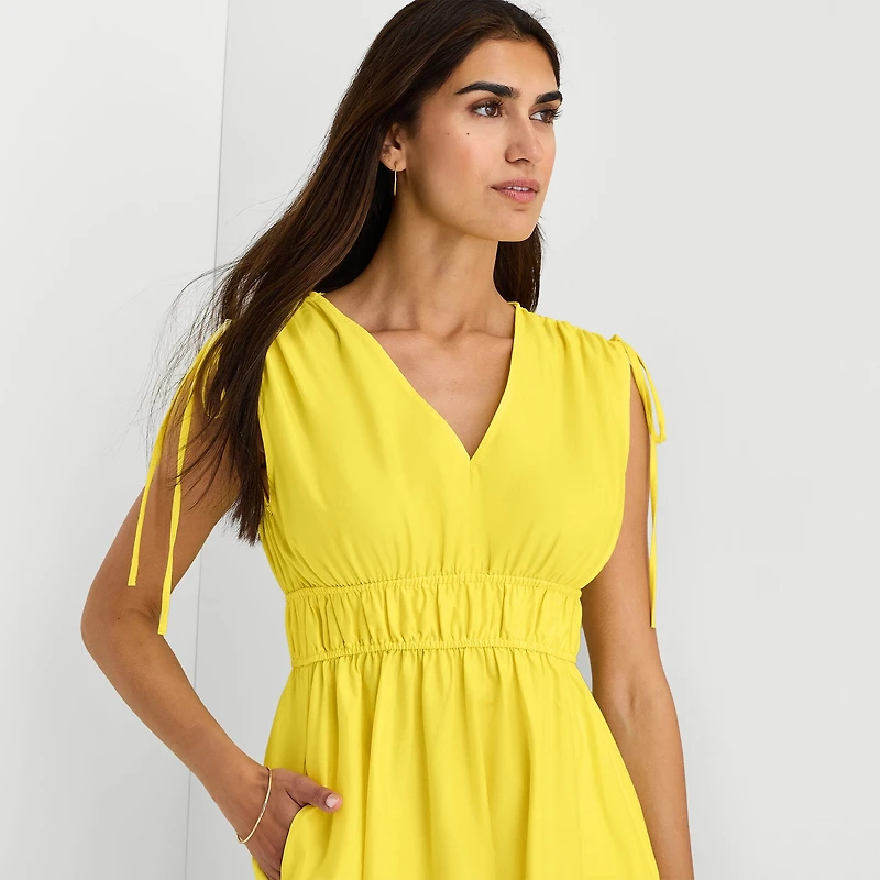 Melonie T Womens Midi V Neck Sleeveless Fit + Flare Dress