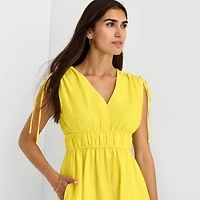 Melonie T Womens Midi V Neck Sleeveless Fit + Flare Dress