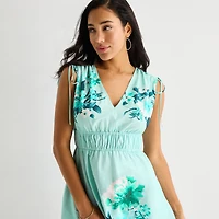 Melonie T Womens Midi V Neck Sleeveless Floral Fit + Flare Dress