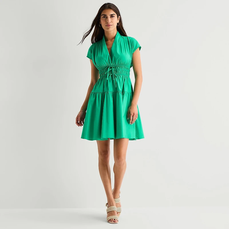 Danny & Nicole Womens V Neck Short Sleeve Fit + Flare Dress