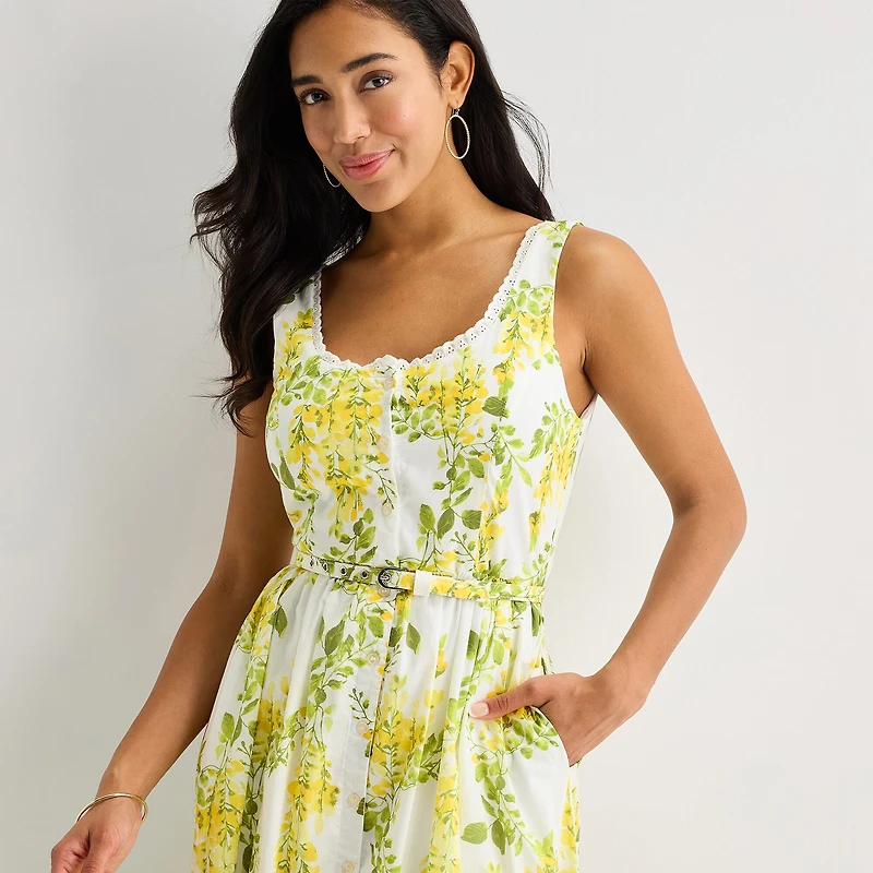 Melonie T Womens Midi U Neck Sleeveless Floral Fit + Flare Dress