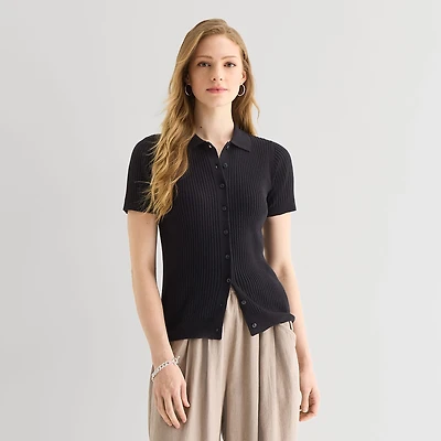 a.n.a Womens Short Sleeve Polo Sweater