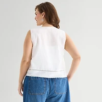 a.n.a Womens Plus V Neck Sleeveless Embroidered Vest