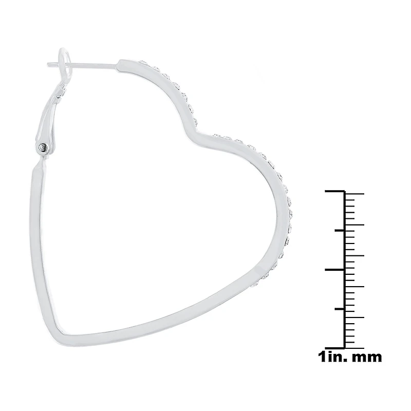 Sparkle Allure Womens Crystal 45mm Heart Hoop Earrings