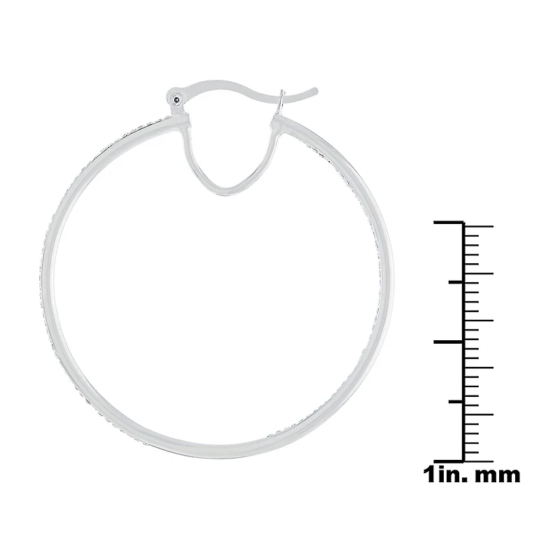 Sparkle Allure Pure Silver Over Brass Crystal Hoop Earrings