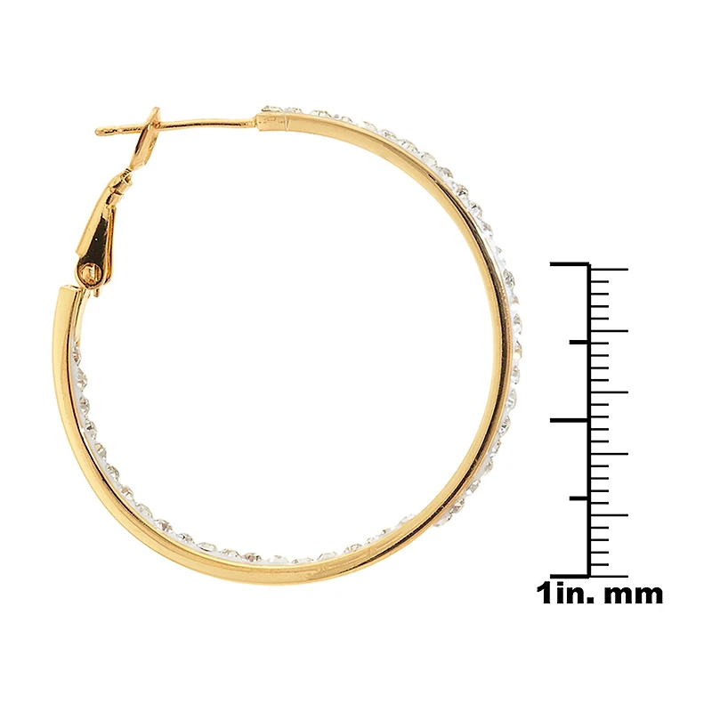 Sparkle Allure Womens Crystal 24K Gold Over Brass 33mm Hoop Earrings