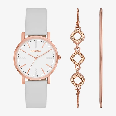 Geneva Womens White 4-pc. Watch Boxed Set Fmdjset701