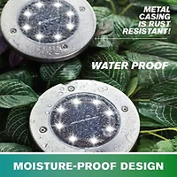 Bell + Howell 8 LED Super Bright Solar Powered Swivel Disk Light Auto On/Off, Weatherproof Rust-Free 4 Pk