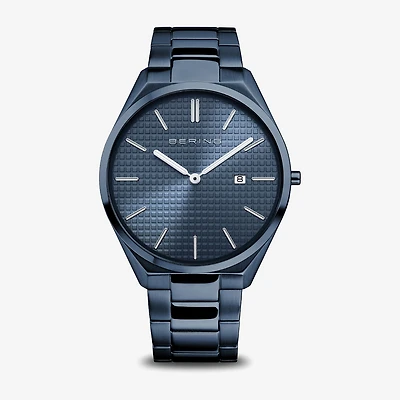 Bering Mens Blue Stainless Steel Bracelet Watch 17240-797